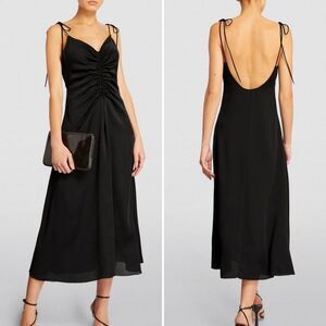 Jason Wu Black Satin Midi Dress Tie Strap Low Back Slip Flattering Designer L